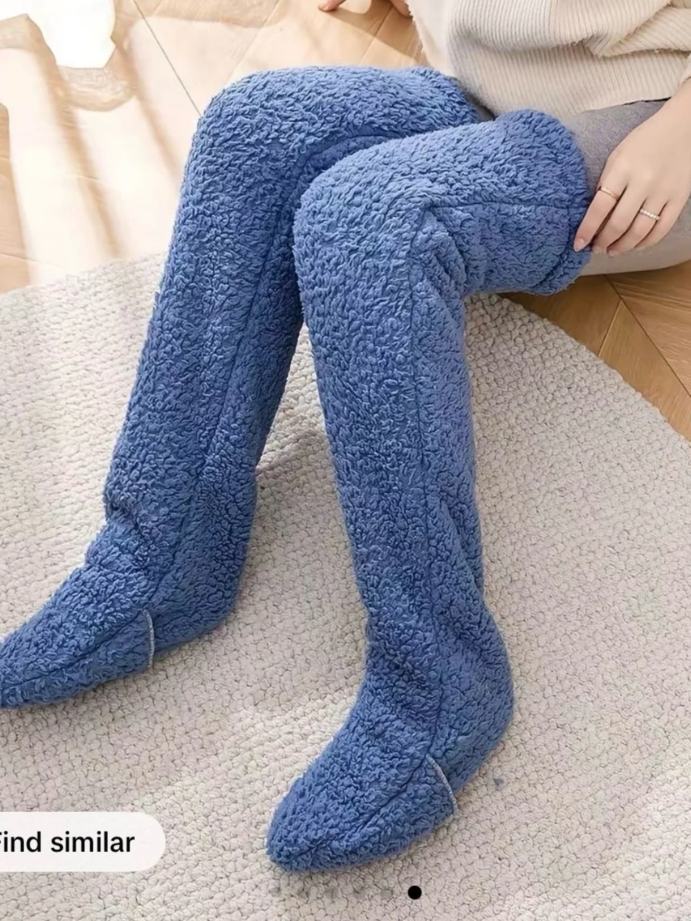 Cozy Over Knee High Fuzzy Long Socks - Lavender and Blue